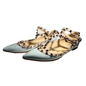 Valentino Garavani Blue Patent Rockstud Flats (US 7.5)